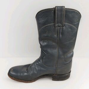 Justin Ladies L3056 6 1/2 B Gray Leather Round Toe Ropers Cowgirl Cowboy Boots